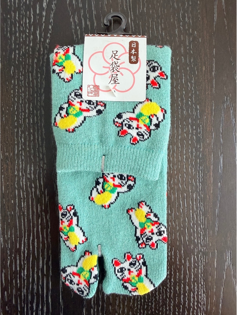 Japanese Lucky Cat Tabi Socks Mint Green Split Toe